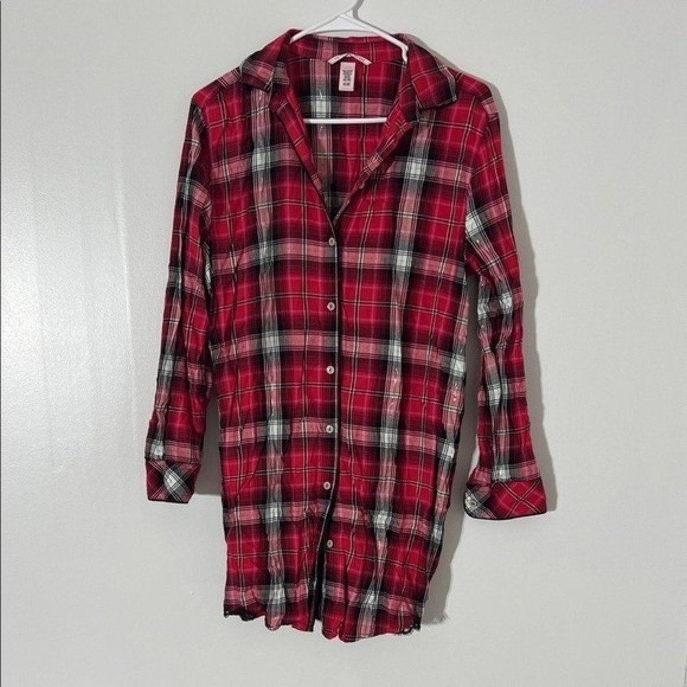 Victoria's Secret Plaid Nightgown Shirt Dress Red Black White Pink Size S